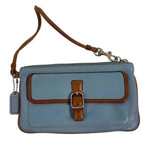 VTG Coach Hamptons Blue British Tan Leather Spectator Pocket Wristlet Wallet '04